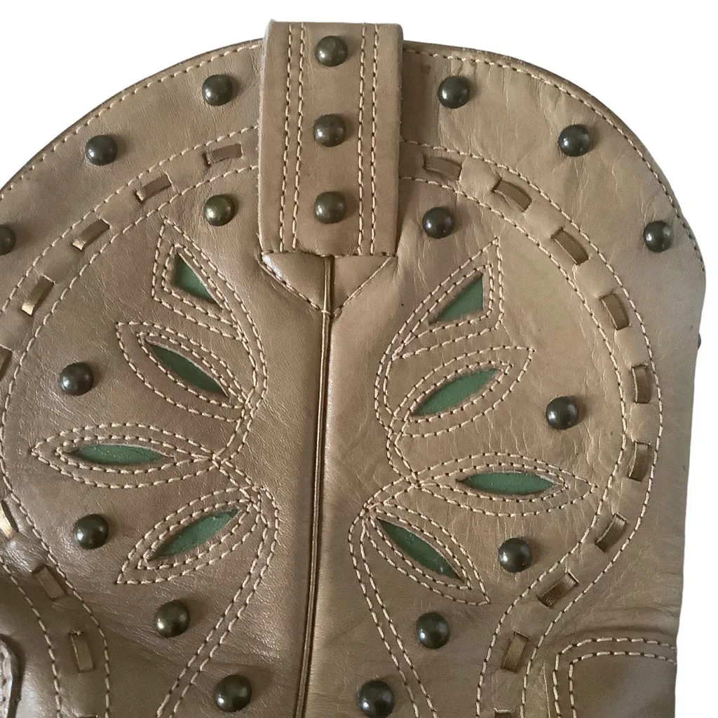 Women’s western cowboy boots embroidered leather with studs Sz 10 made in Italy Yellow - Image 13