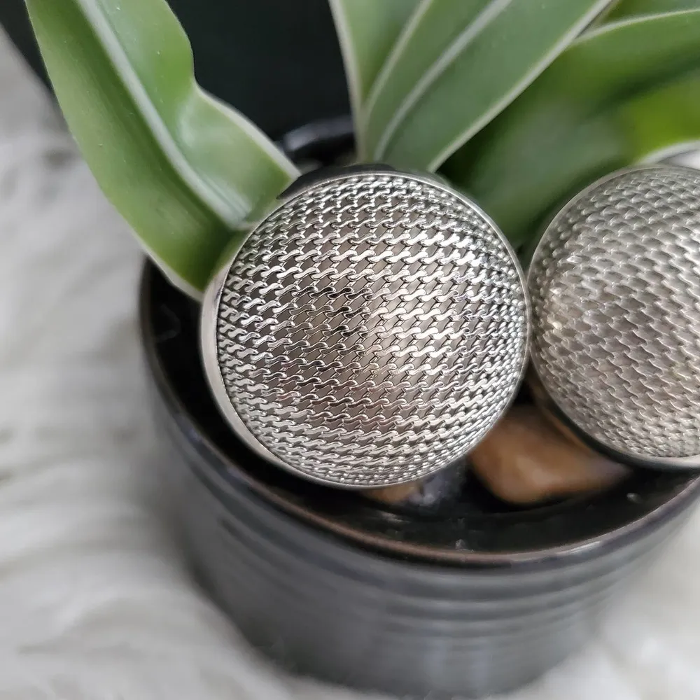 Vintage Silver Tone Hollow Metal Mesh Round Earrings - Image 2