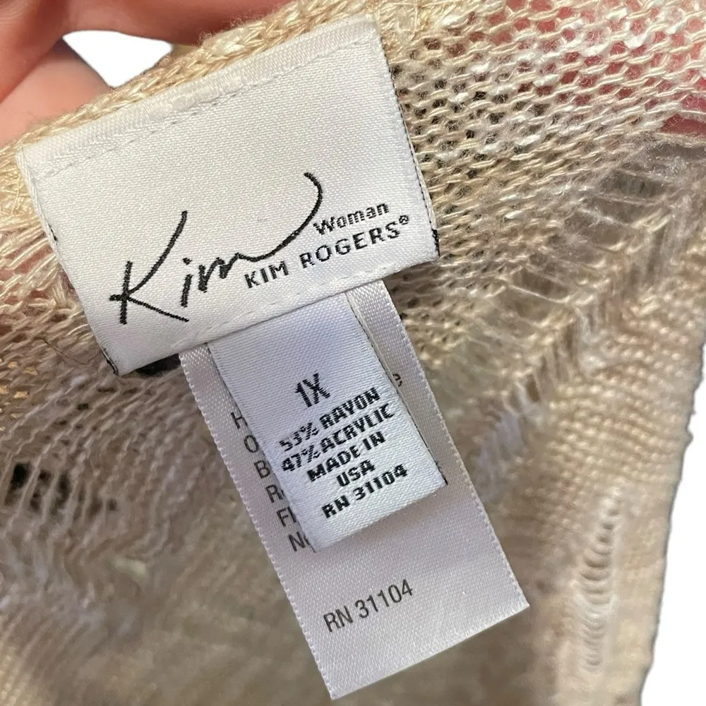 Kim Rogers Plus Size Cream Open Knit Boho Hippie Casual Longline Cardigan Top - Image 5