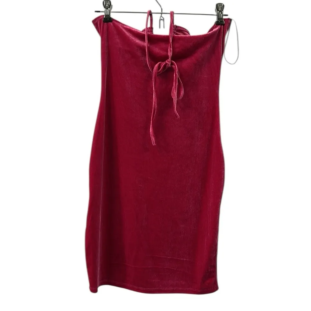 Bear Dance Pink Soft Stretch Velvet Ruched Chest Halter Mini Dress Medium - Image 8