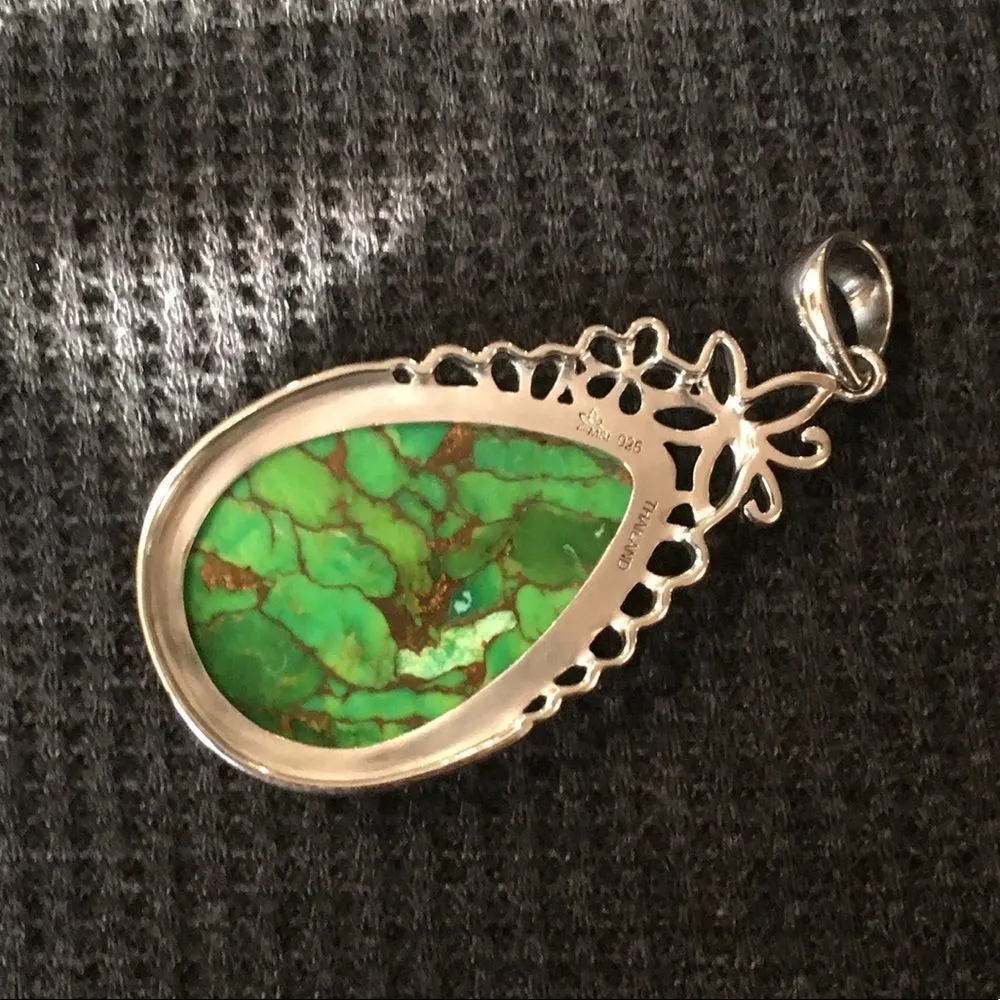 Copper Infused Green Turquoise Sterling Silver Pendant - Image 7