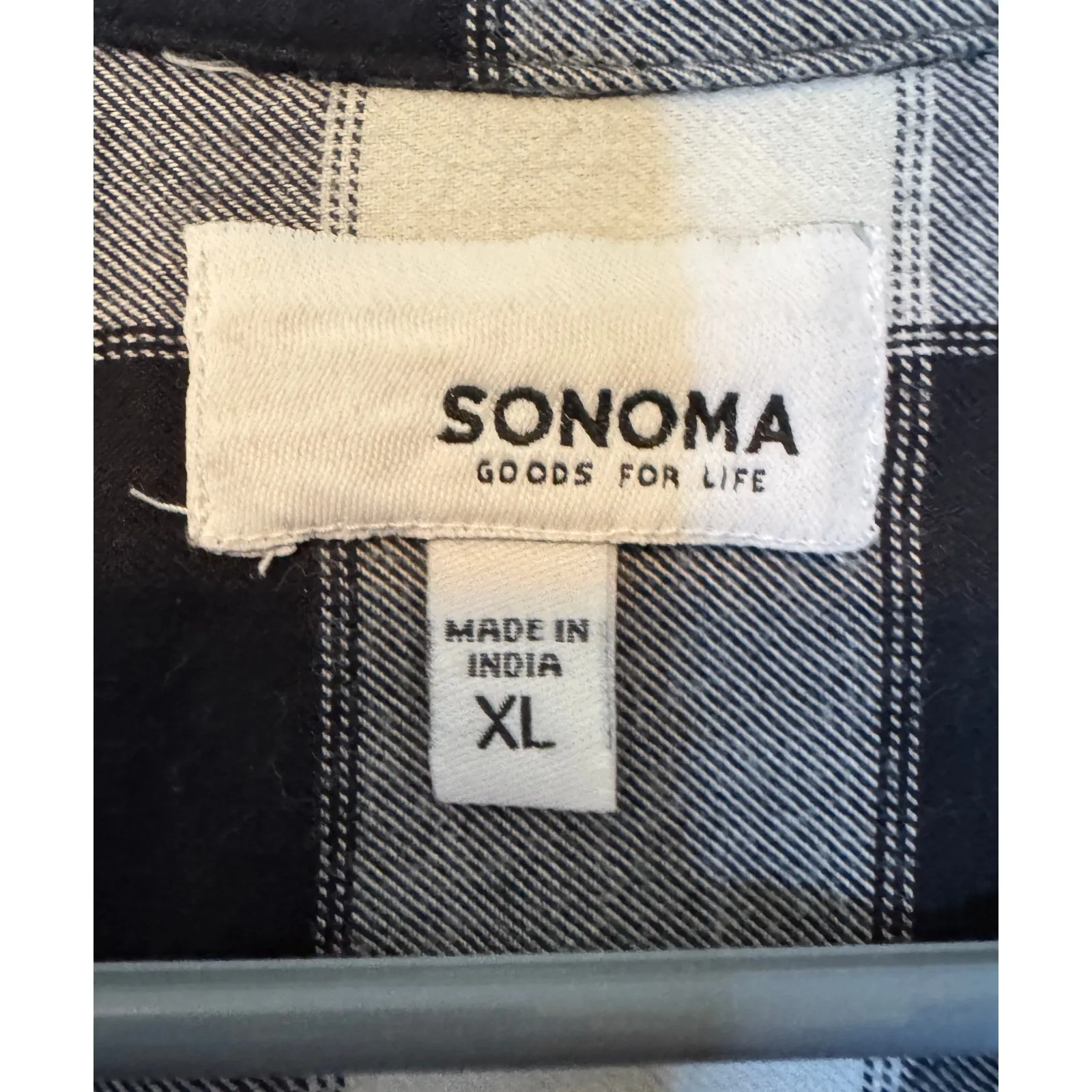 Womens SONOMA Buffalo Plaid Black White Flannel Embroider Top - XL - Image 5