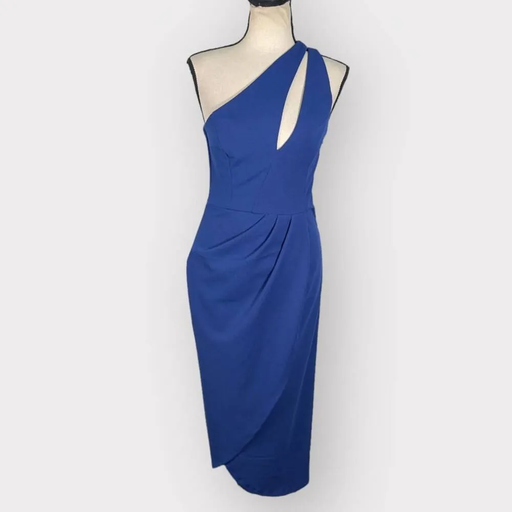 Lulu's Asymmetrical Dress Women's Small Blue One Shoulder Midi Gathered - Image 3