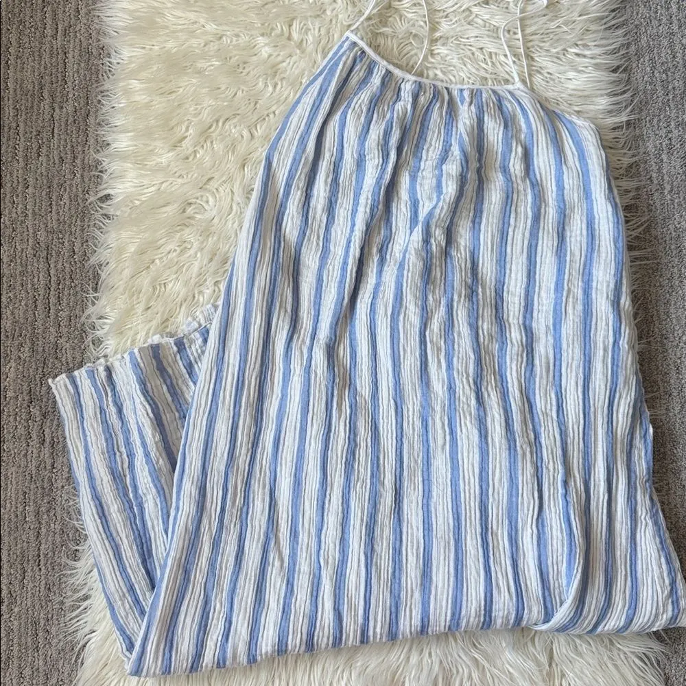 H&M Divided Tie Detail Easy Wear Midi Dress Blue and White Stripe - Image 2