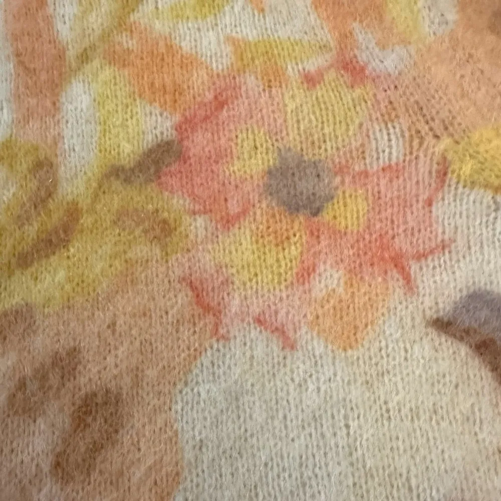 Bartolini Italian Alpaca Mohair Floral Open Front Cardigan Sweater Medium Dainty Yellow - Image 4