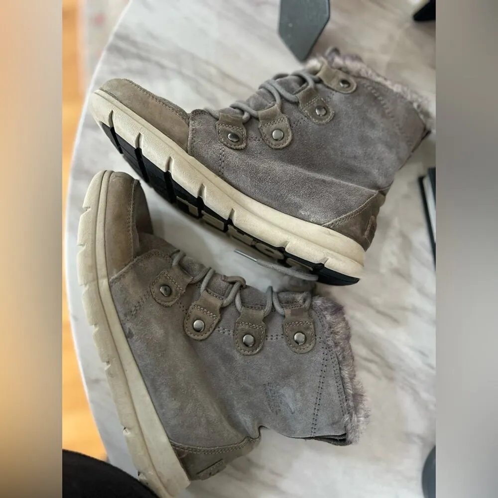 Sorel  Joan Explorer Grey/Taupe Lace Up Fur Lined Boot - Image 3