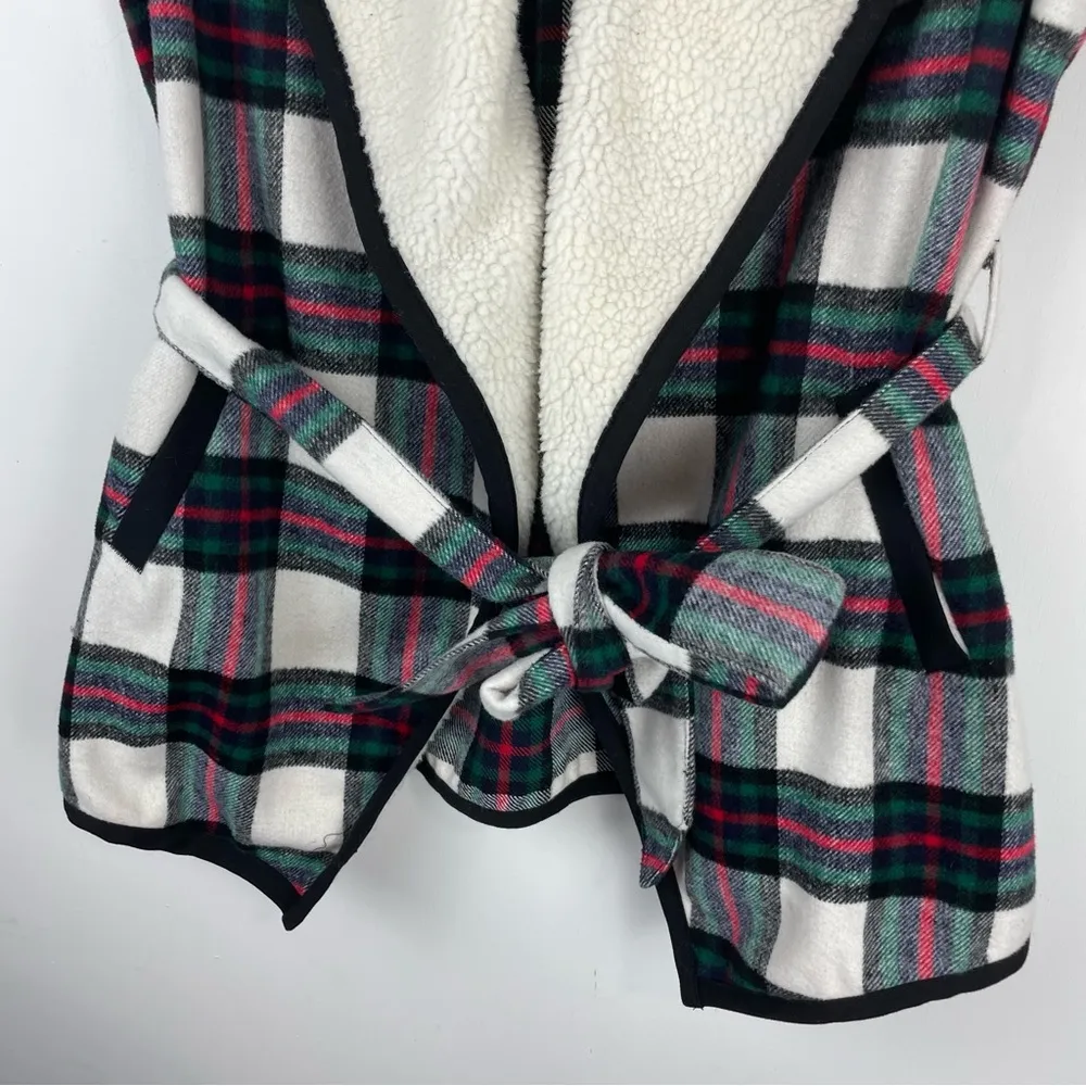 Christopher & Banks Sz XL Petite Tartan Plaid Sherpa Wrap Tie Vest - Image 6