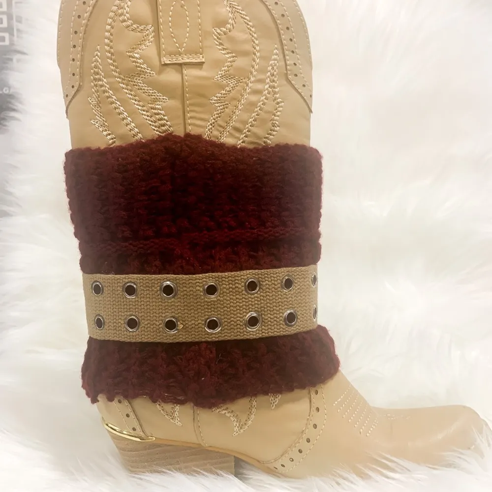 Handmade Removable Women’s Boot Bands/Cuffs Red - Image 3