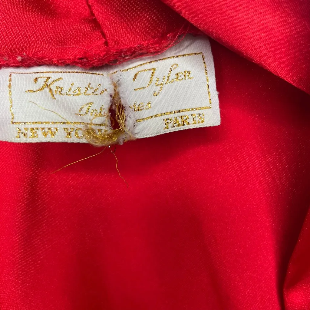 Vtg Kristine Tyler Red Silky Satin Kimono Robe New York Paris Glam Loungewear OS - Image 8