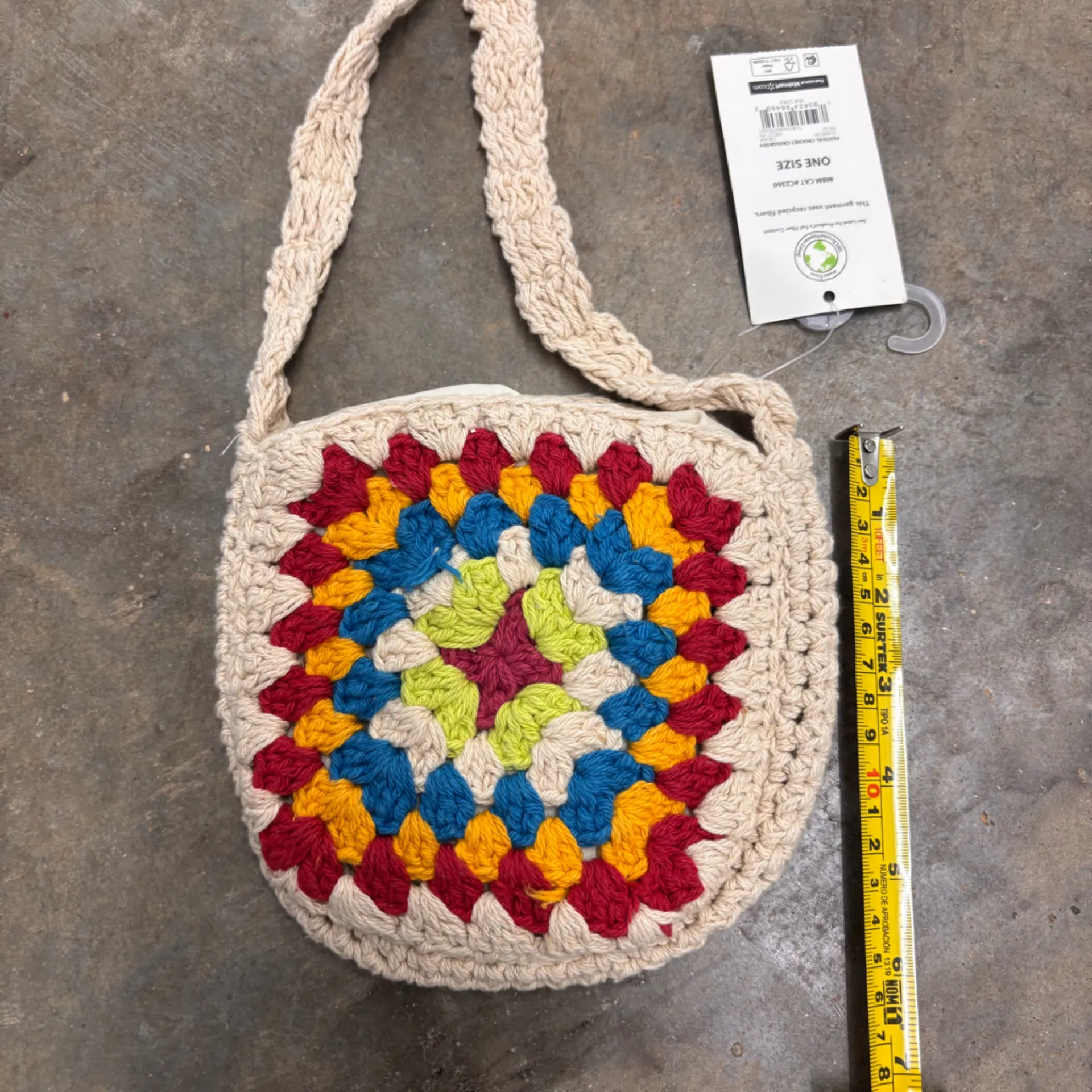 No Boundaries Boho Crochet Granny Square Crossbodypurse Cream Red Womens NWT - Image 6