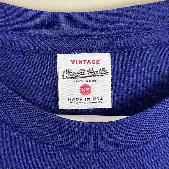 Charlie Hustle Blue KC Tee Shirt Heart Ladies Sz XS Slim Kansas City Local New - Image 2