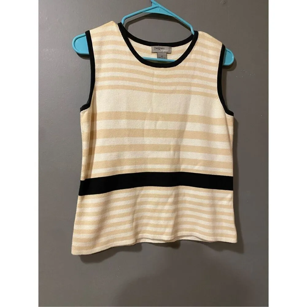 Designer Originals Tan White Striped Knit Tank Top Size Medium - Image 2