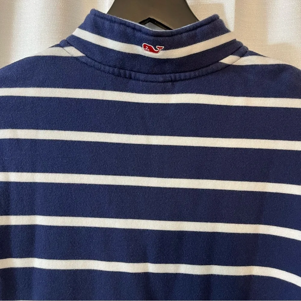 Vineyard Vines Navy and White Striped 1/4 Zip-Up Pullover - Size Small - Image 5