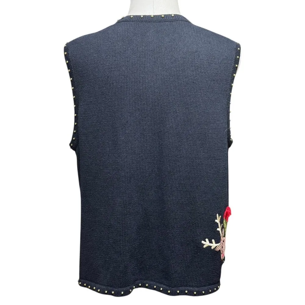 Hampshire Studio Snow Sweater Vest Reindeer Black XL - Image 5