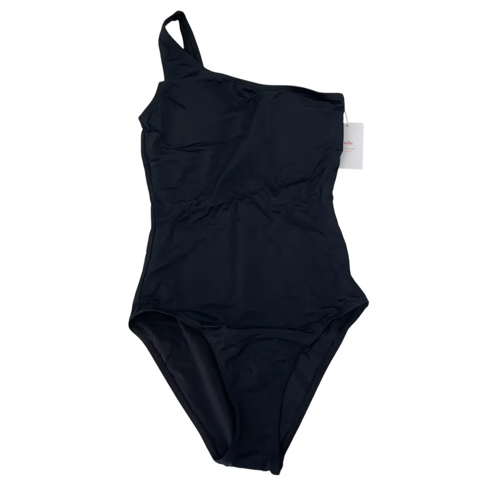 Andie Swim The Nantucket One Shoulder One Piece Swimsuit Black Small Tall NWT - Image 4