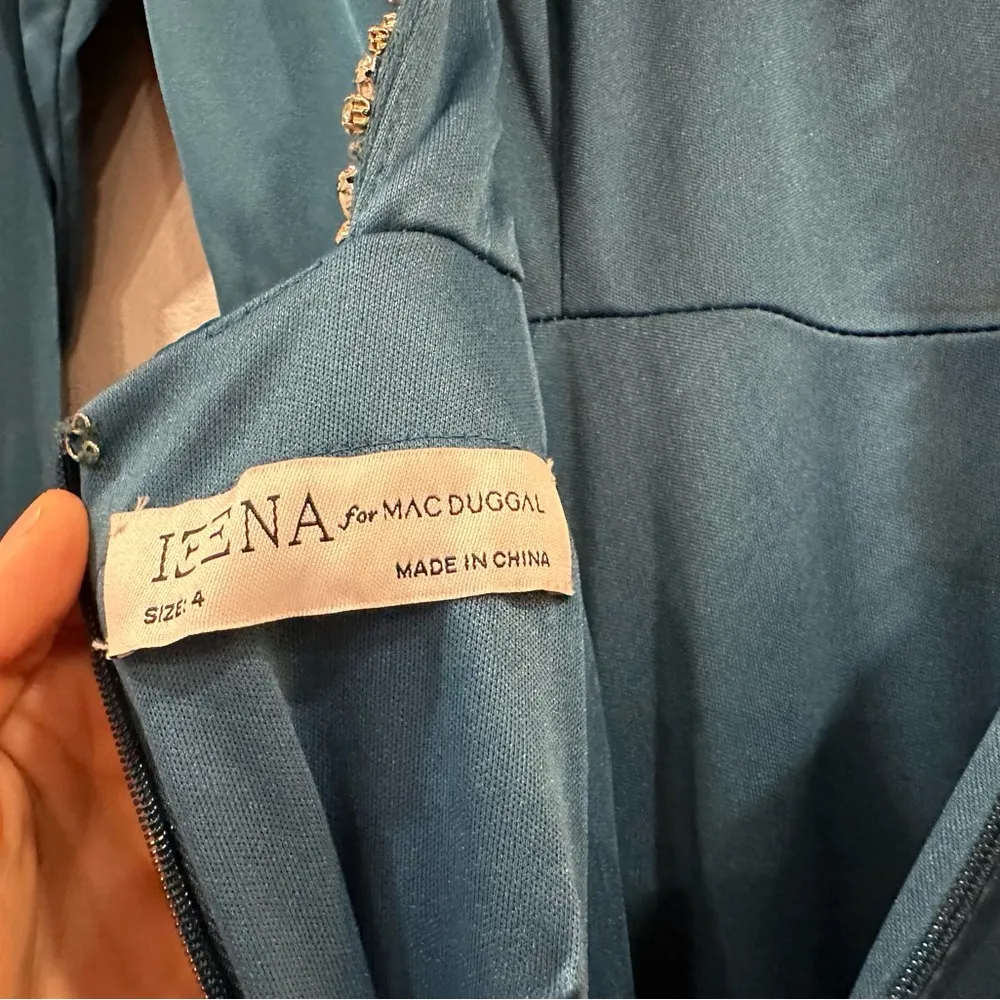 Mac Duggal 26524 Long Sleeve Jewel Trimmed Charmeuse Gown Sapphire 4 - Image 7