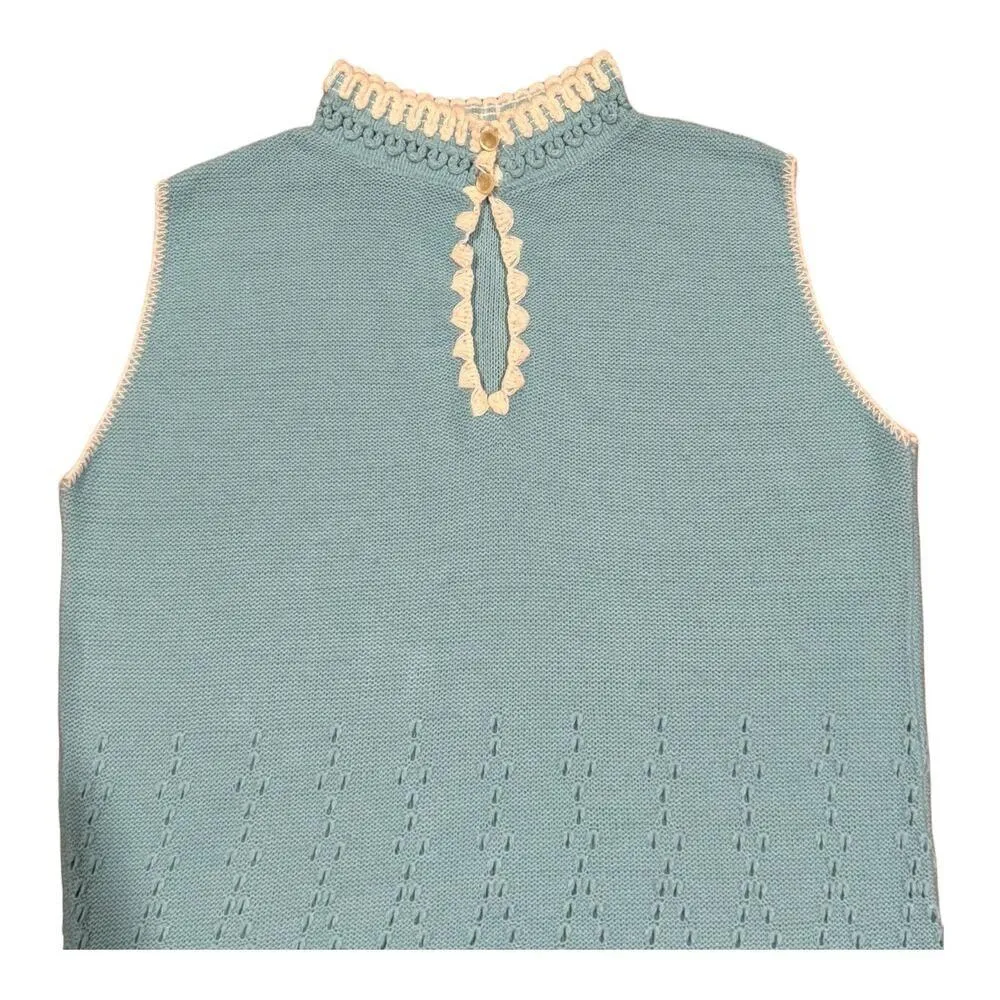 Vintage Turbo Orlon Colleen knitwear sweater vest blue & white trim size medium - Image 4