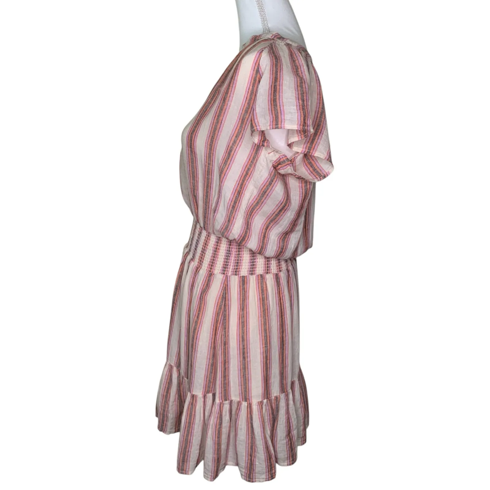 Rails Augustine Camino Stripe Cream Orange Purple Linen Blend Blouson Mini Dress - Image 6