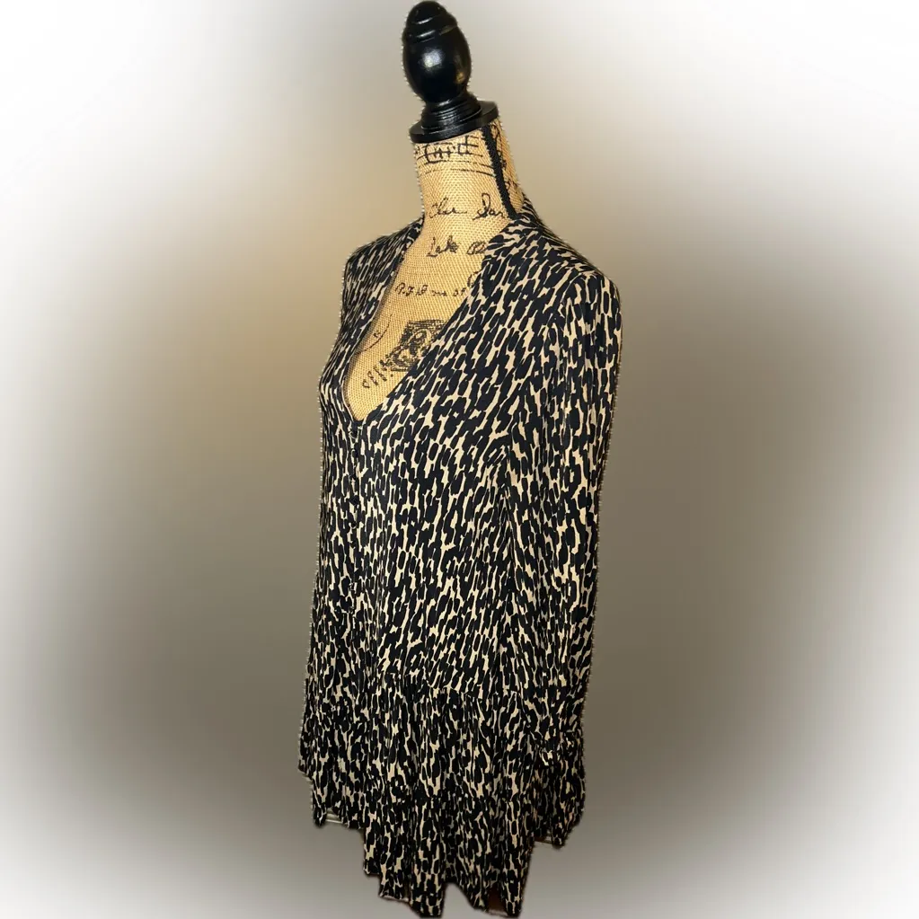 Zara Flowy Abstract Animal Print Baddie Long Sleeve V Neck Peasant Mini Dress S - Image 4