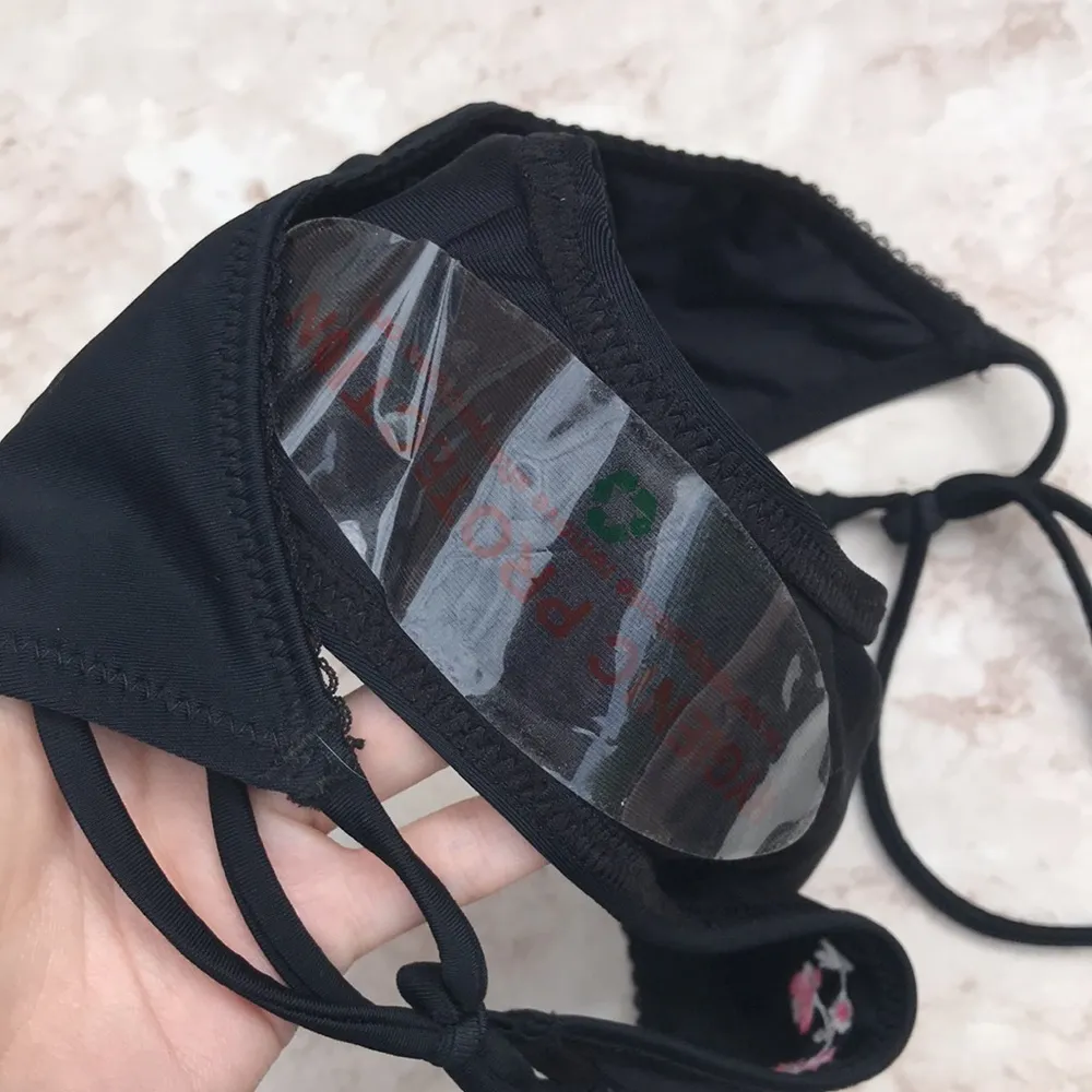 Black and Pink  Floral Embroidered String Bikini Bottoms - Image 9