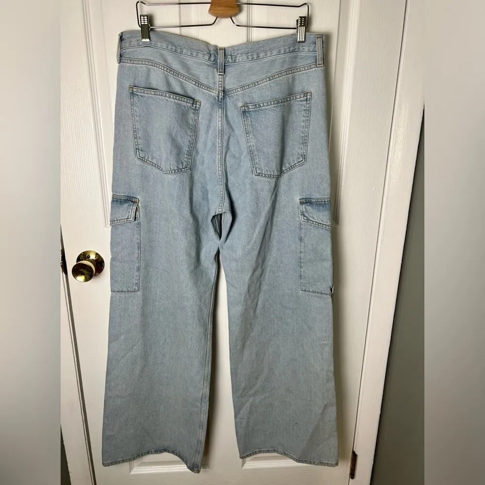 Agolde Minka High Rise Cargo Wide Leg Cotton Blend Blue Wash Jeans 32 - Image 8
