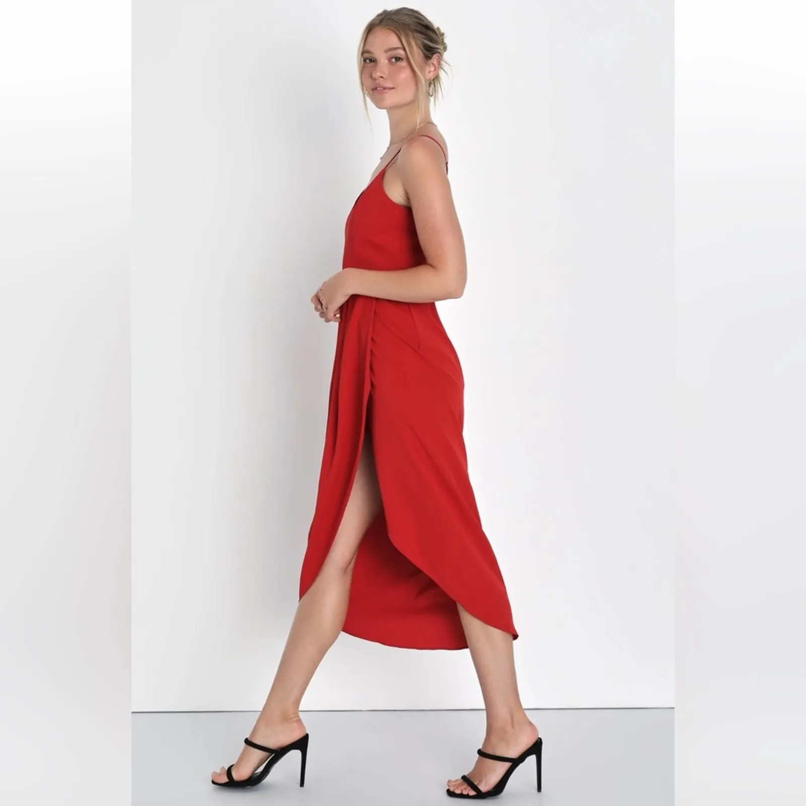 Lulus Reinette Rust Red Sleeveless Pleated Overlapped‎ Midi Dress Size S - Image 2