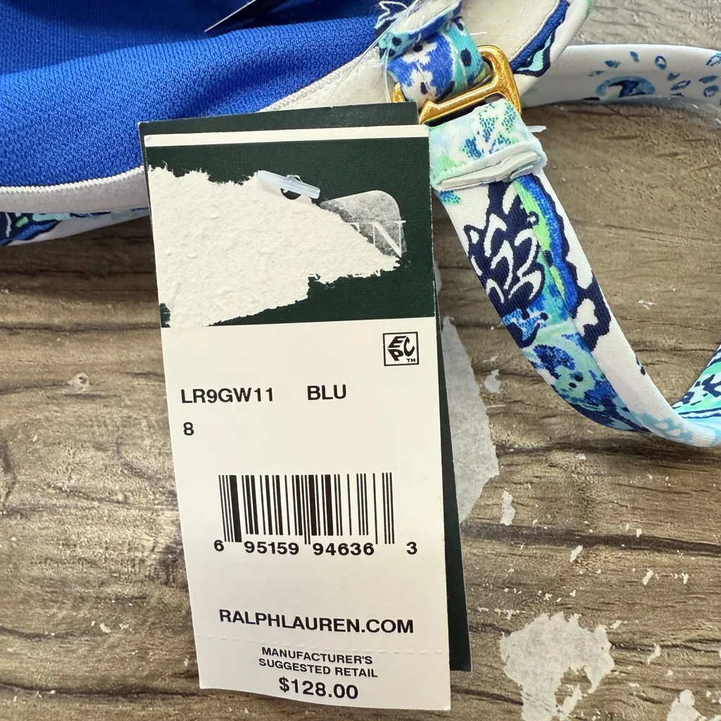 Lauren‎ Ralph Lauren Blue Fiesta Paisley Bandeau One Piece Swimsuit 8 NWT - Image 4