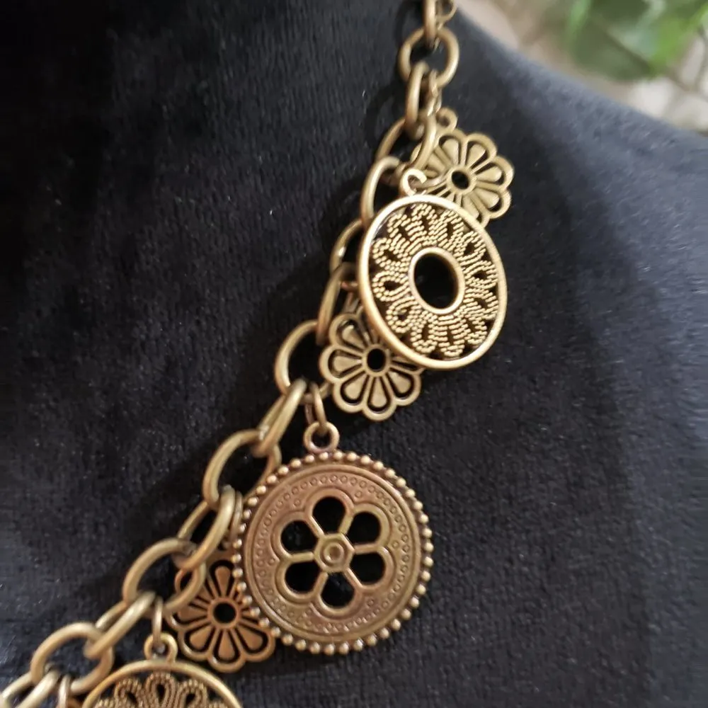 Womens Vintage Meadow Masquerade Brass Necklace Gold - Image 3