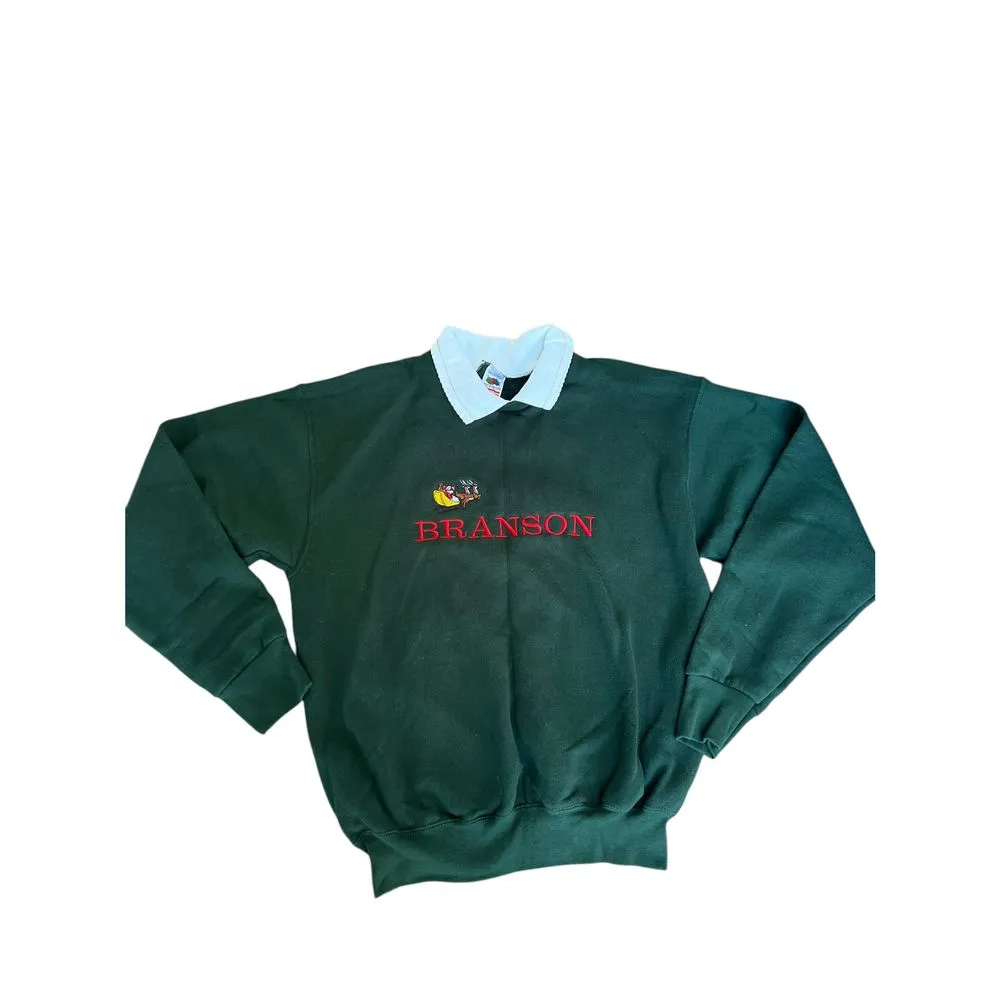 Branson Grandma Green Collared Christmas Sweater Size‎ Large Santa Sleigh - Image 2