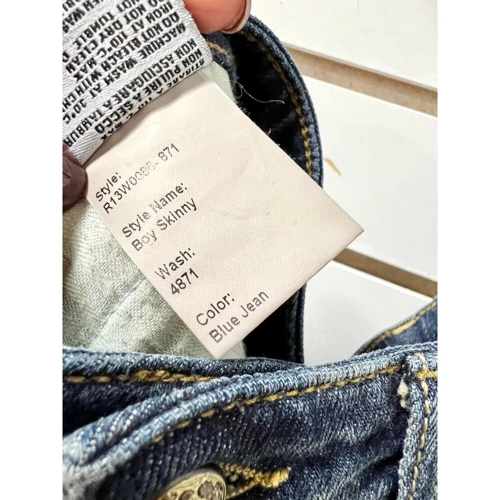 R13 Boy Mid Rise Whiskered 5 Pocket Denim Skinny Jeans Blue Women's Size W26 - Image 5