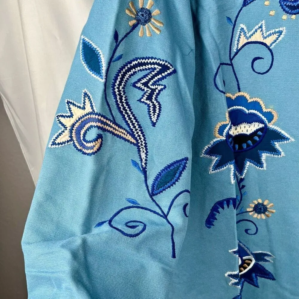 Indigo Moon Floral Button Up Long Jacket 3X Blue - Image 2