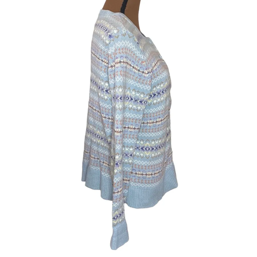 Tiara International light blue fair isle Nordic zip sweater size L - Image 31