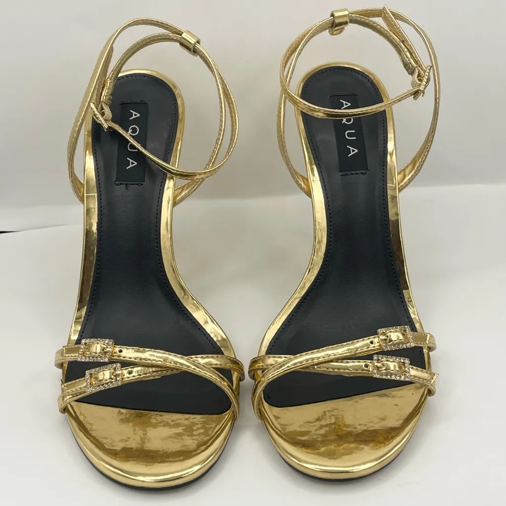 Aqua gold metallic patent leather heel sandals women’s Size 9B- Bloomingsdales - Image 7