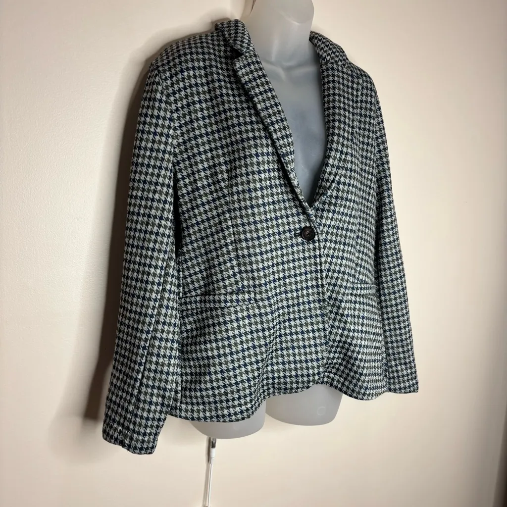 Lands End 100% Cotton Blazer houndstooth print blue green size XL Preppy NWT - Image 2