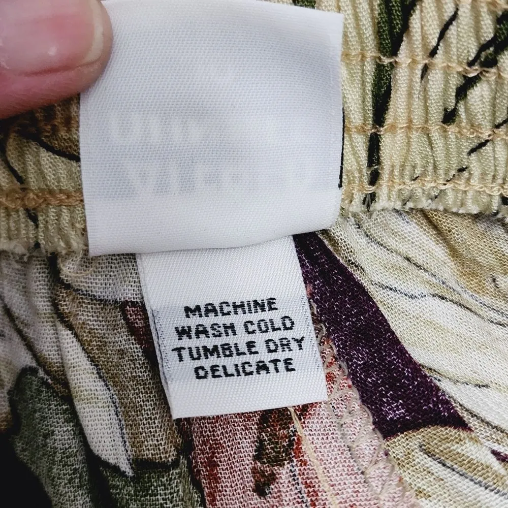 Vintage Alfred Dunner olive purple floral gauze pull-on midi skirt size 10 - Image 6