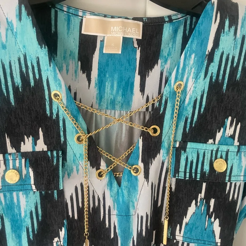 MICHAEL Michael Kors Blue Sheath Dress with Cuffed Sleeves - Image 2