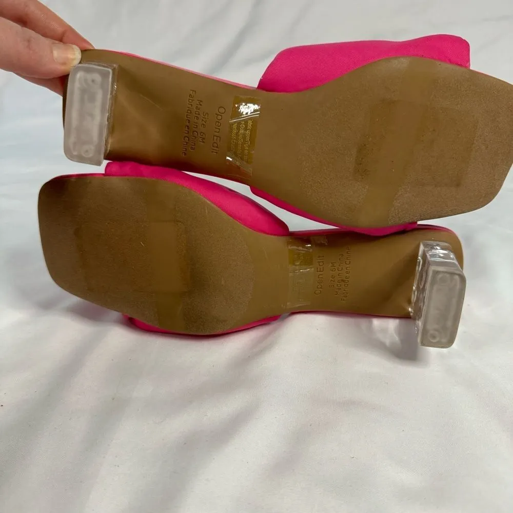 Open Edit Cleo Sandal Size 6 Neon Pink Barbie Kitten Block Heel 80s Slip On - Image 4