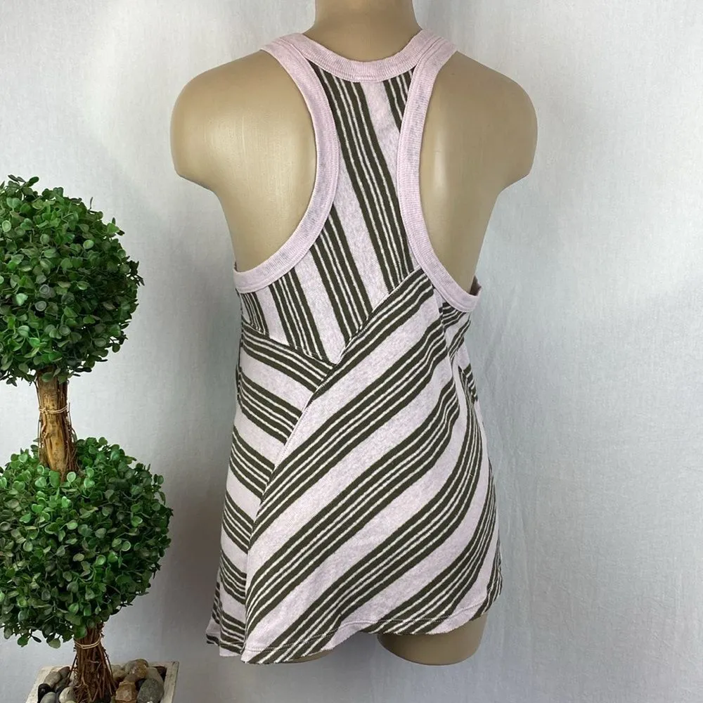 We The Free People Gray Striped Knit Sleeveless Asymmetric Hem Tank Top S - Image 2