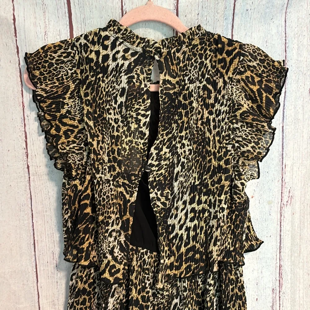 NWT Melloday Animal Print Tiered Mock Neck Pleated Ruffle Dress - Image 9