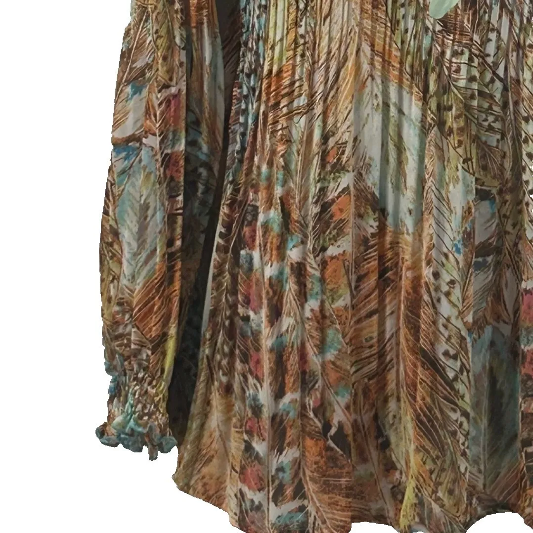 Boho Tunic Top Large Feather Festival Hipster Hippie Summer‎ Concert Tie Front - Image 4