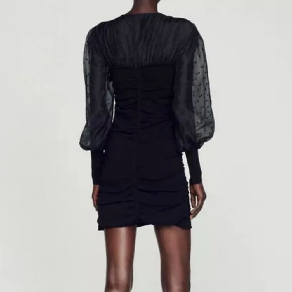 SANDRO Balmora Swiss-Dot Puff-Sleeve black mini Dress NWT - Image 9