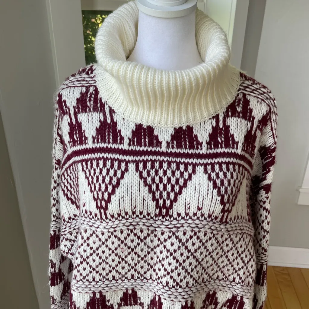 Vintage Liberty Lane Burgundy and White Intarsia Heart Sweater Size XL Red - Image 9