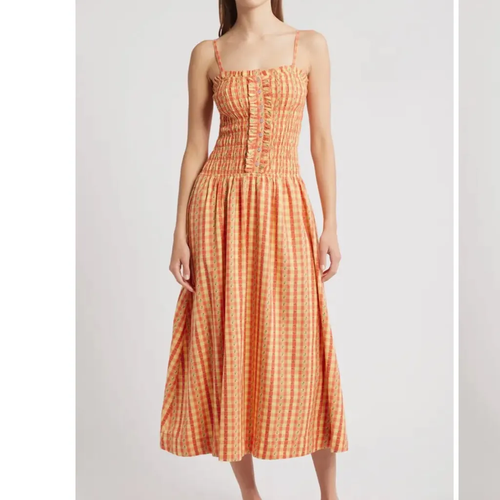 Damson Madder Grace Squareneck Midi Dress Orange Size 8 - Image 2