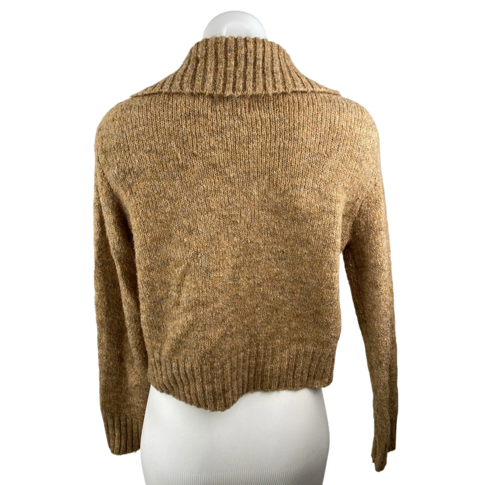 Lush Brown Wool Collared Long Sleeve Button Down Crop Cardigan Sweater Top Sz S - Image 2