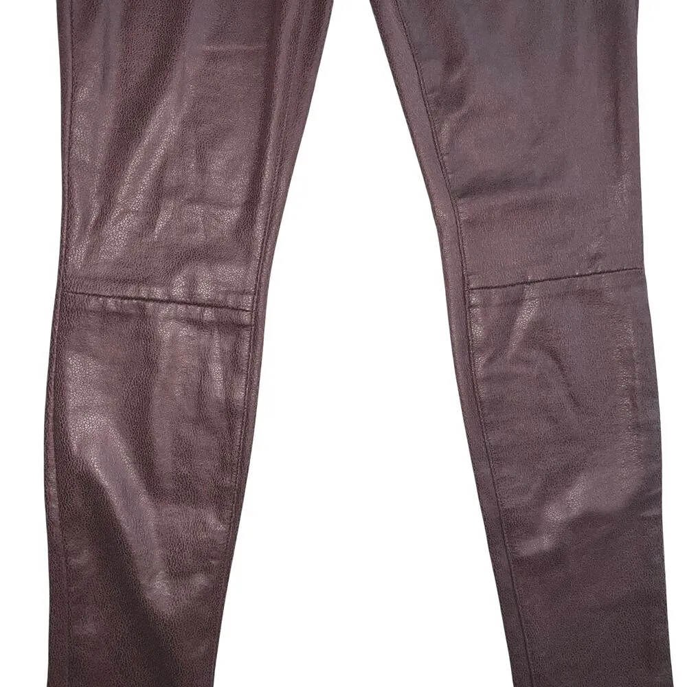 7 For All Mankind Merlot Burgundy Faux Leather Knee Seam Coated Jeans Size 27 - Image 2