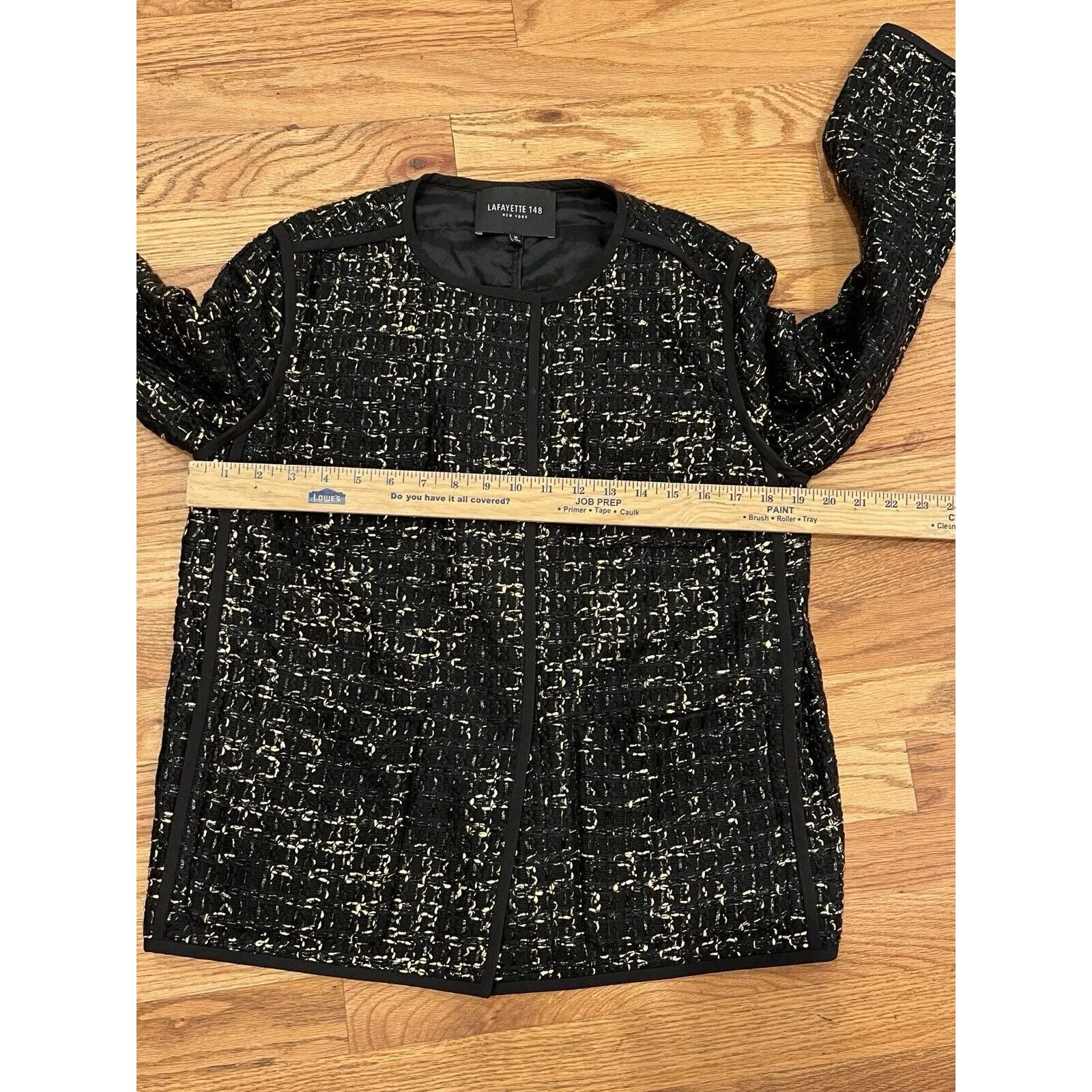 Lafayette 148 New York Black Gold Tweed Metallic Jacket Top Sz M Button Career - Image 4