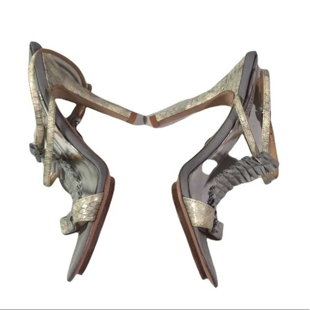 Badgley Michka Snakeskin Strap Ruffle Ribbon Heeled Open Toe Sandals Size 6 - Image 10