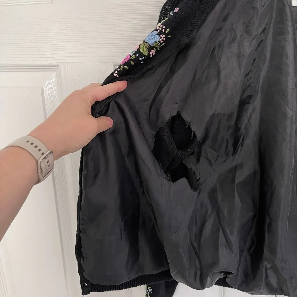 Bonnie and Bill by Holly Vintage Floral Embroidered Cardigan Black - Image 5