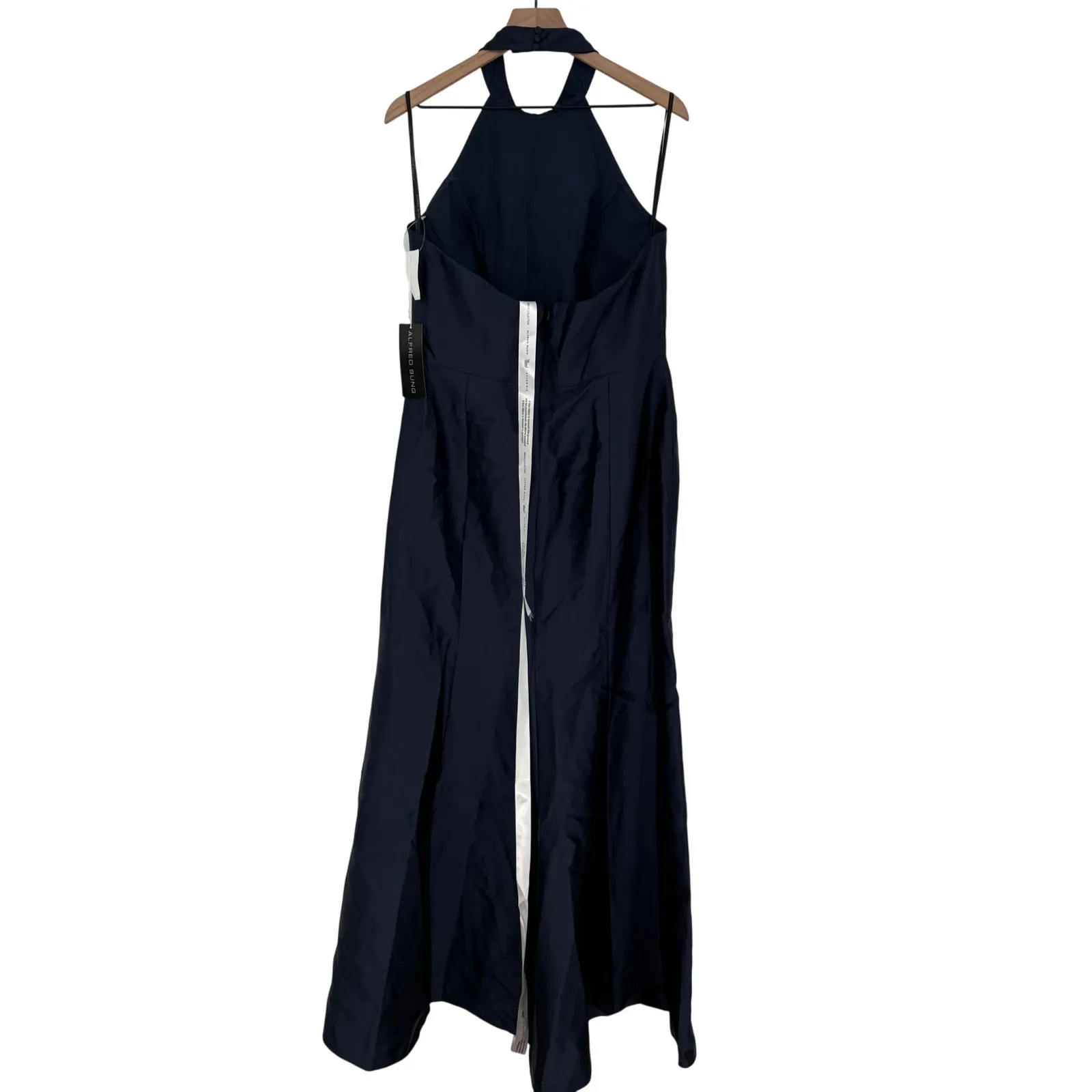 Alfred Sung High-Neck Halter Open-Back Satin Trumpet Dress In Midnight Navy - Image 9