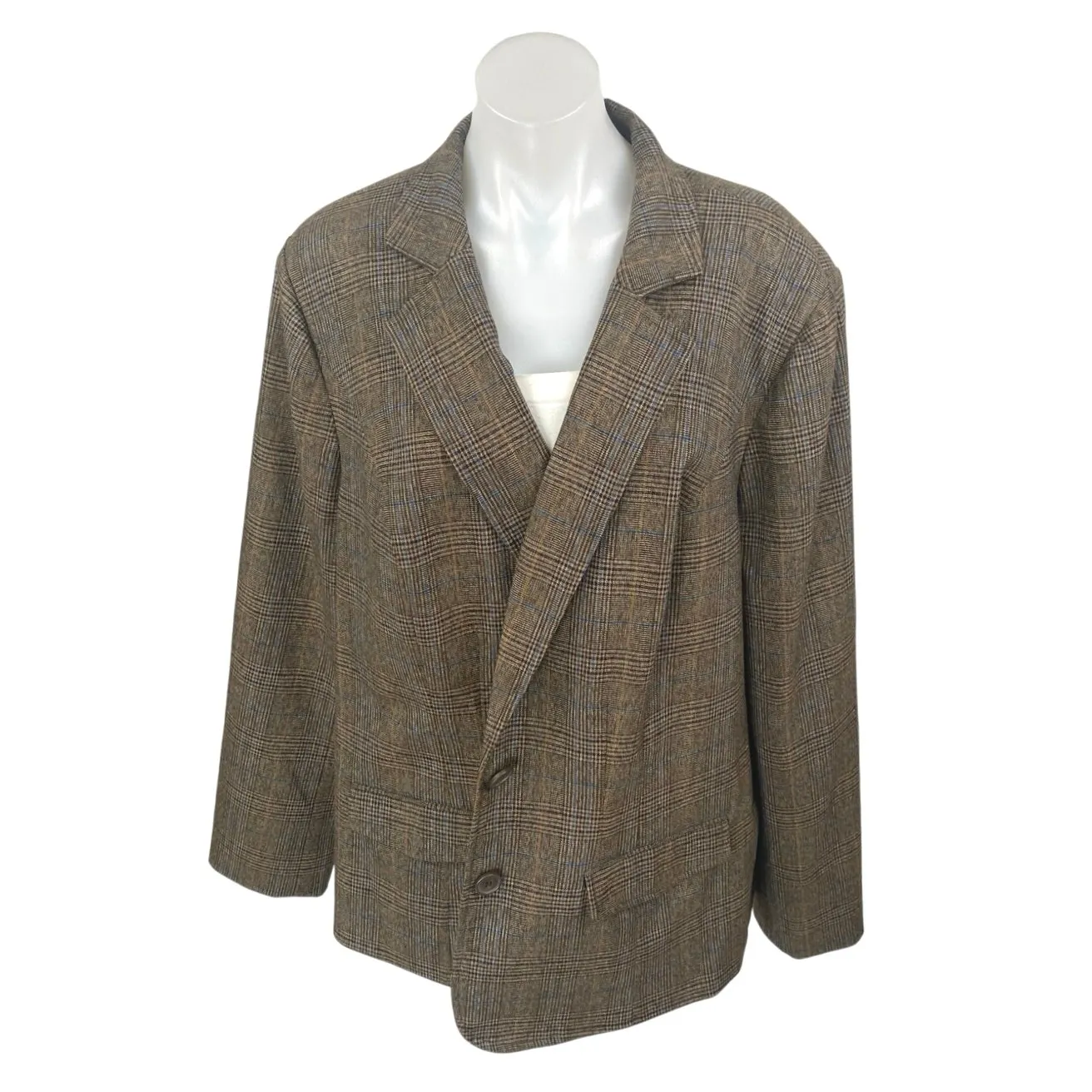 Lane Bryant Women's Brown Plaid Long Sleeve Blazer Coat Suit Jacket Size 24 - Image 2